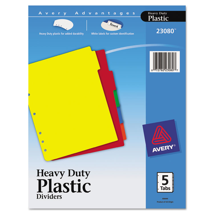Picture of Avery® Write-On Heavy-Duty Plastic Tab Dividers w/White Labels, 5-Tab, Letter  (AVE23080)