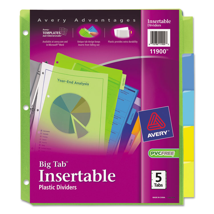 Picture of Insertable Big Tab Plastic Dividers, 5-Tab, Letter
