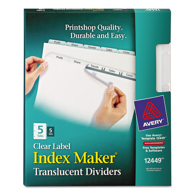 Picture of Index Maker Print & Apply Clear Label Plastic Dividers, 5-Tab, Letter, 5 Sets