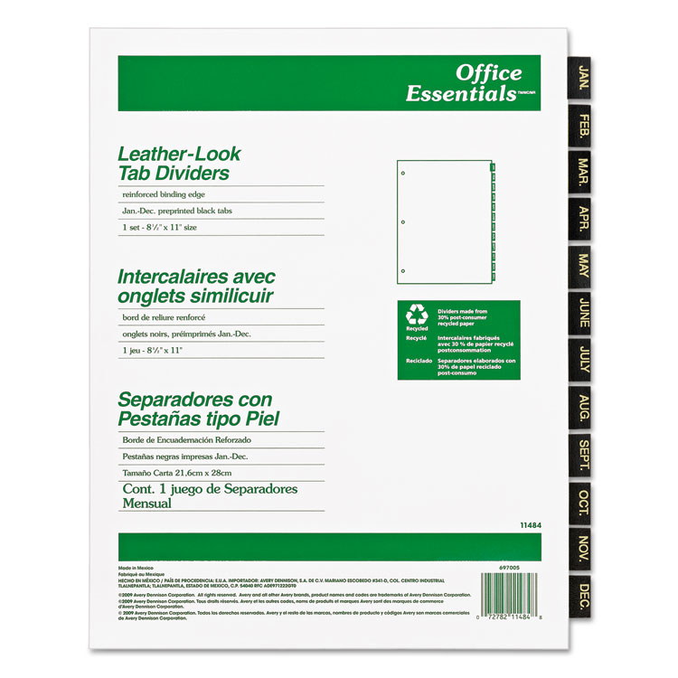 Picture of Preprinted Black Leather Tab Dividers, 12-Tab, Letter