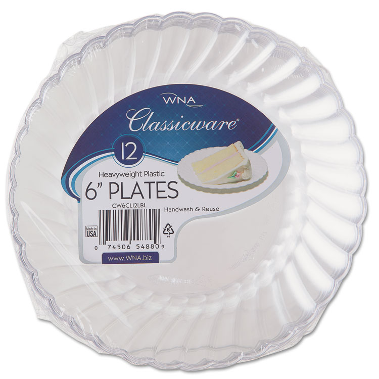 Picture of Classicware Plastic Plates, 6" Dia., Clear, 12 Plates/pack, 15 Packs/carton