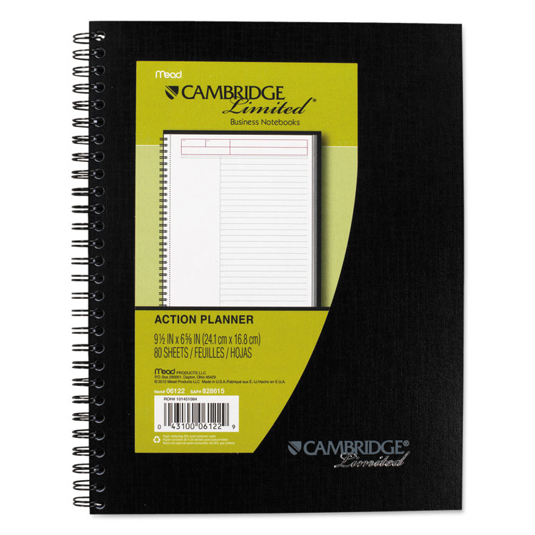 Picture of Mead Action Planner Side Bound Business Notebook, 7 1/2 x 9 1/2, Black, 80 Sheets
