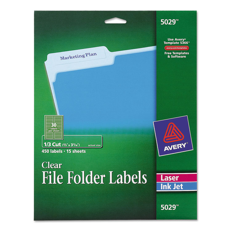 Picture of Clear File Folder Labels, 1/3 Cut, 2/3 x 3 7/16, 450/Pack