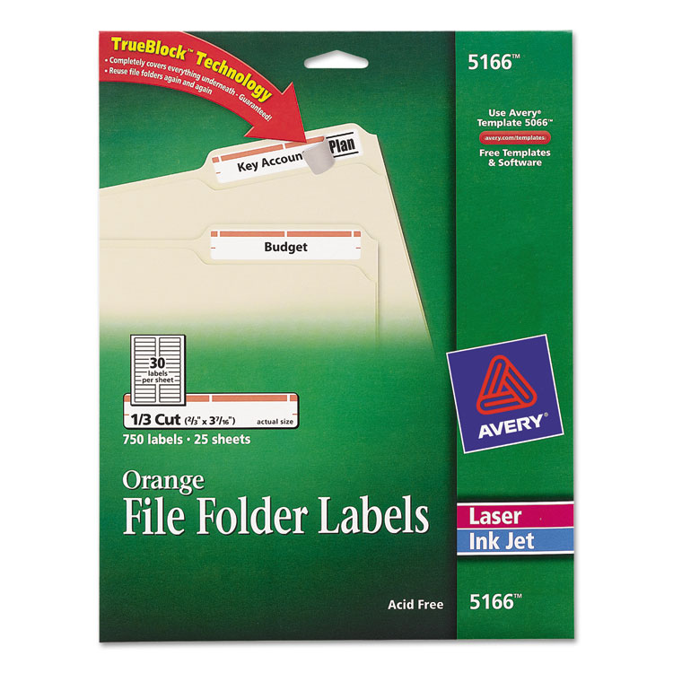 Picture of Permanent File Folder Labels, TrueBlock, Inkjet/Laser, Orange Border, 750/Pack