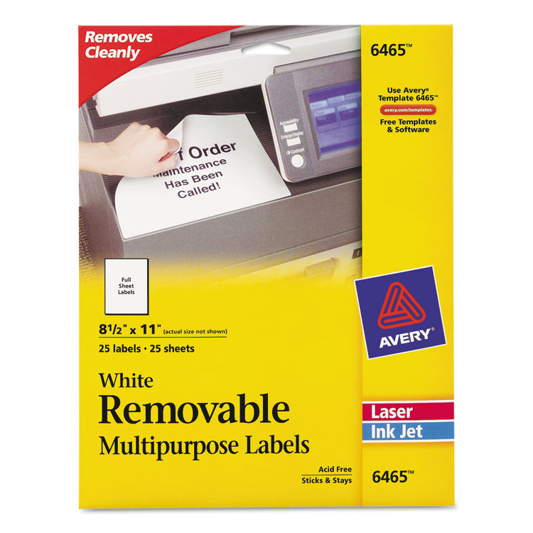 Picture of Removable Multi-Use Labels, 8 1/2 x 11, White, 25/Pack