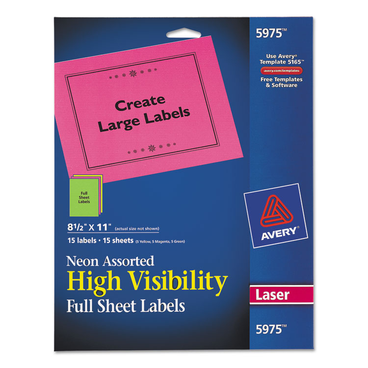 Picture of High-Visibility Permanent ID Labels, Laser, 8 1/2 x 11, Asst. Neon, 15/Pack