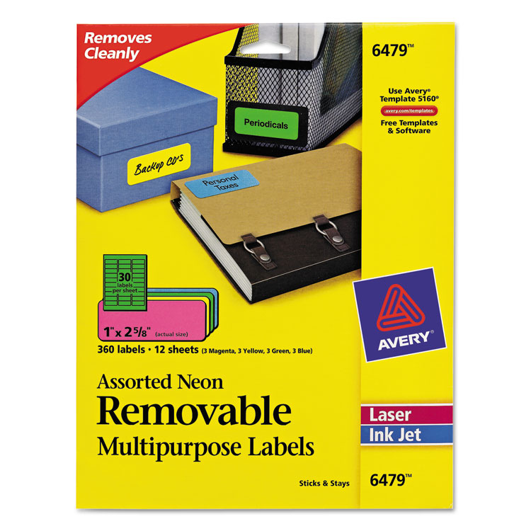 Picture of High-Visibility Removable ID Labels, Laser/Inkjet, 1 x 2 5/8, Asst. Neon, 360/PK