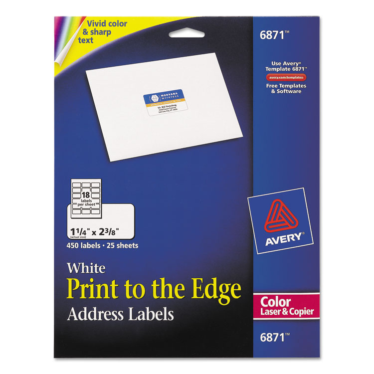 Picture of Vibrant Color-Printing Address Labels, 1 1/4 x 2 3/8, White, 450/Pack