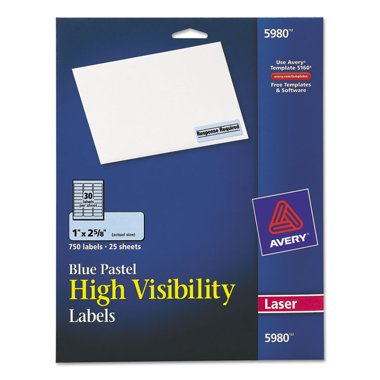 Picture of High-Visibility Permanent ID Labels, Laser, 1 x 2 5/8, Pastel Blue, 750/Pack