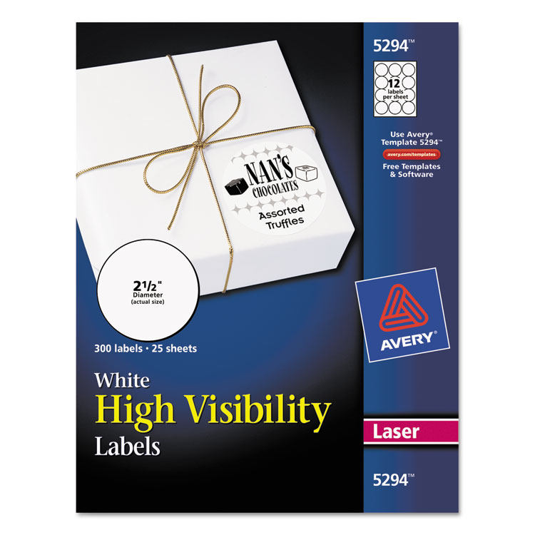 Picture of High-Visibility Round Permanent ID Labels, Laser, 2 1/2 dia, White, 300/Pack