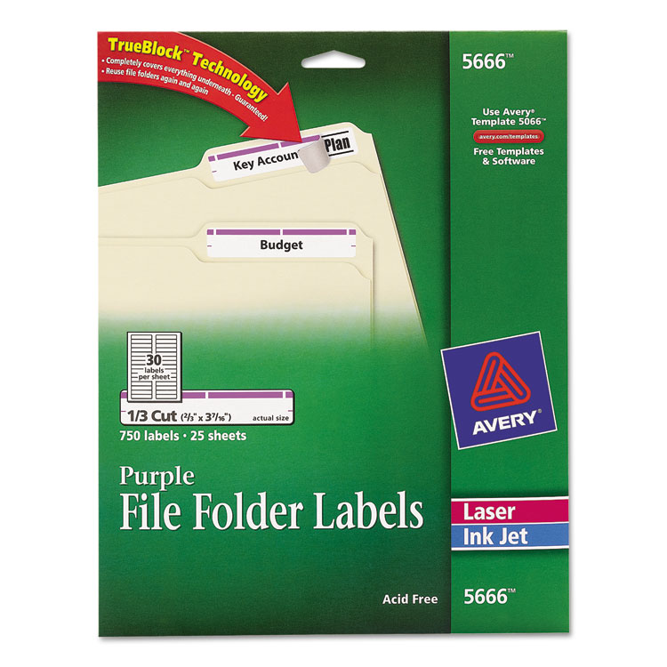 Picture of Permanent File Folder Labels, TrueBlock, Inkjet/Laser, Purple Border, 750/Pack