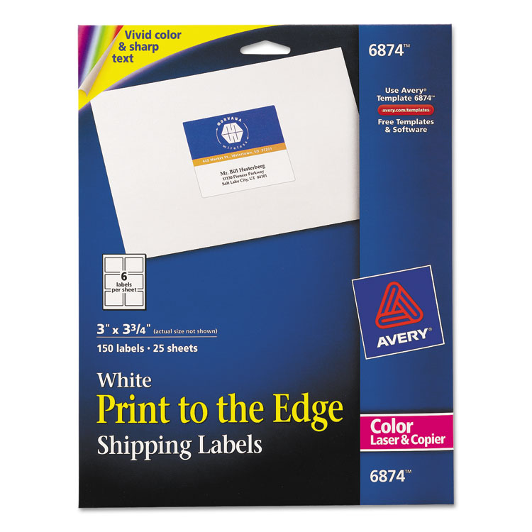 Picture of Vibrant Color-Printing Shipping Labels, 3 x 3 3/4, White, 150/Pack