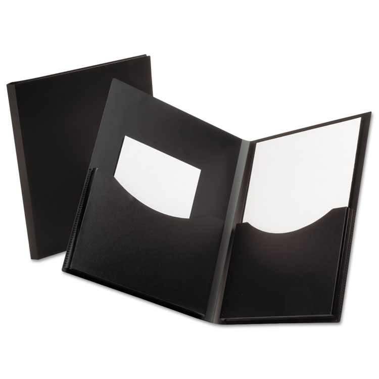 Picture of Poly Double Stuff Gusseted 2-Pocket Folder, 200-Sheet Capacity Black