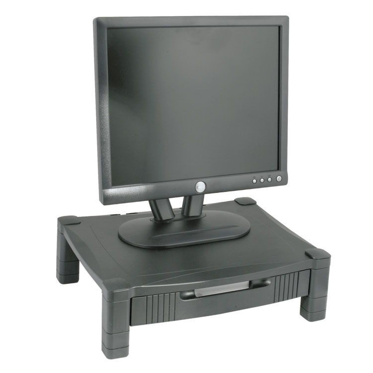 Picture of Height-Adjustable Stand with Drawer, 17 x 13 1/4 x 3 to 6 1/2, Black