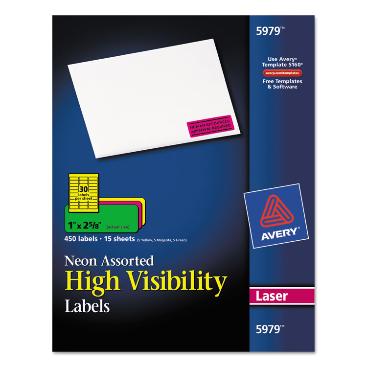 Picture of High-Visibility Permanent ID Labels, Laser, 1 x 2 5/8, Asst. Neon, 450/Pack