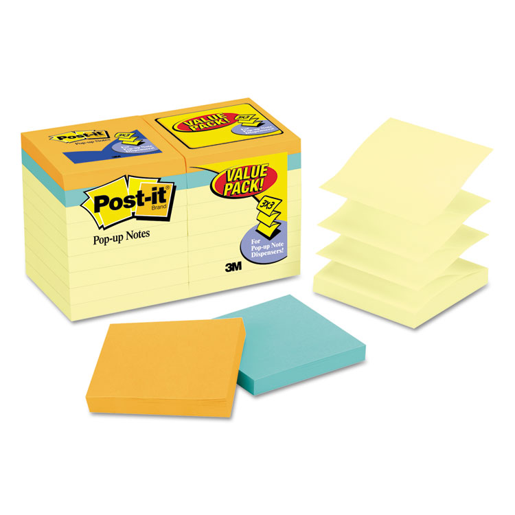 Picture of Original Pop-up Notes Value Pack, 3 x 3, Canary/Cape Town, 100-Sheet, 18/Pack