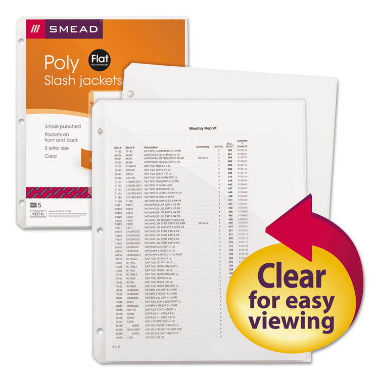 Picture of Organized Up Poly Slash Jackets, Letter, Polypropylene, Clear, 5/Pack