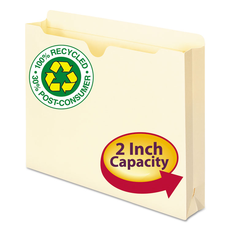 Picture of 100% Recycled Top Tab File Jackets, Letter, 2" Exp, Manila, 50/Box