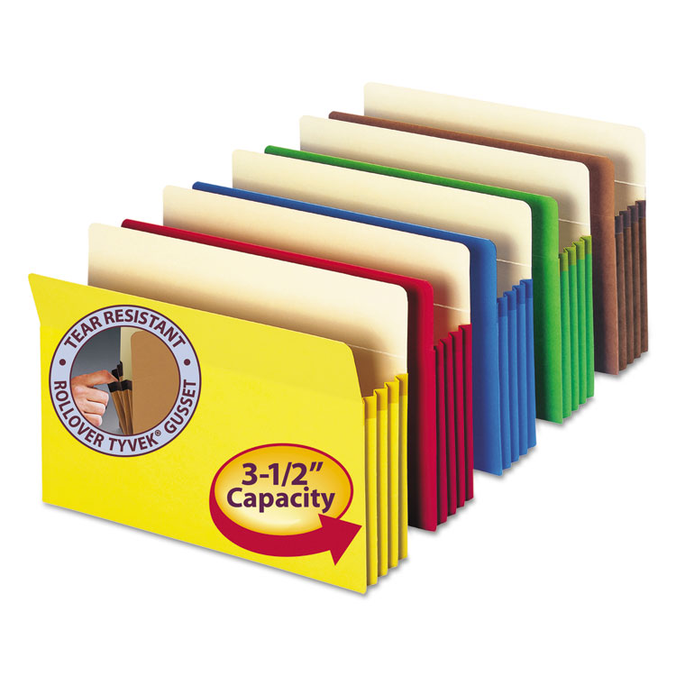 Picture of 3 1/2" Exp Colored File Pocket, Straight Tab, Letter, Asst, 5/Pack