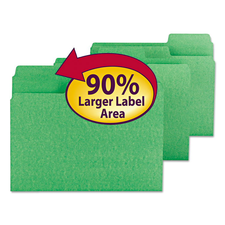 Picture of SuperTab Colored File Folders, 1/3 Cut, Letter, Green, 100/Box