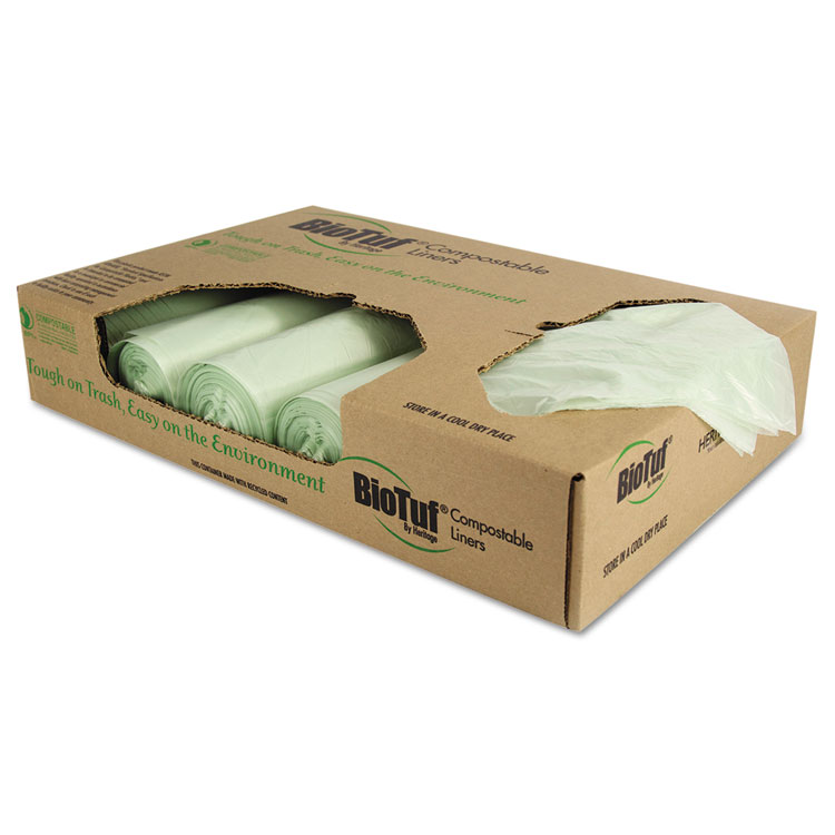 Picture of Heritage Biotuf Trash Bag, Can Liners, 24-32 gal, 1 mil, 34 x 48,Compostable, Light Green, 100/Carton (HERY6848YER01)