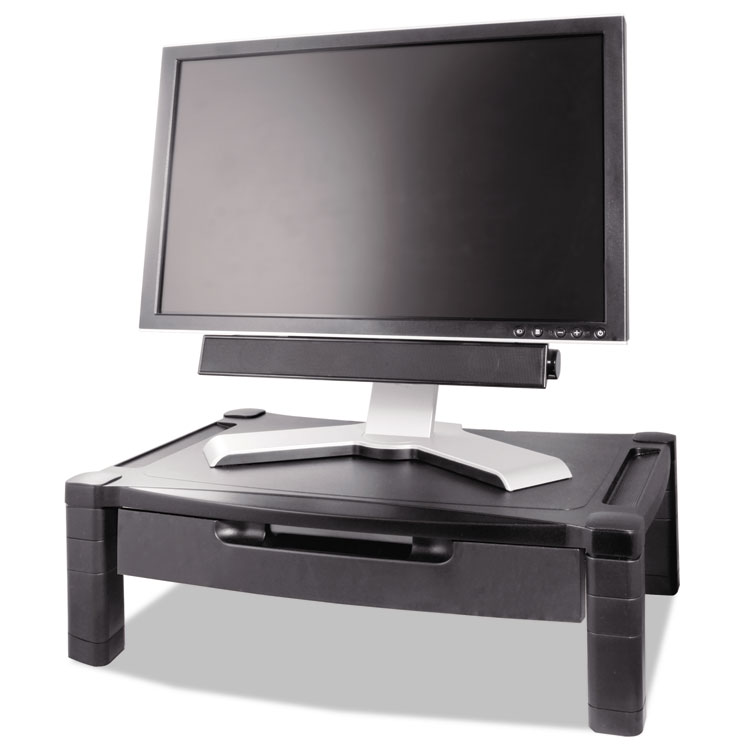 Picture of Wide Two-Level Stand with Drawer, Height-Adjustable, 20 x 13 1/4, Black