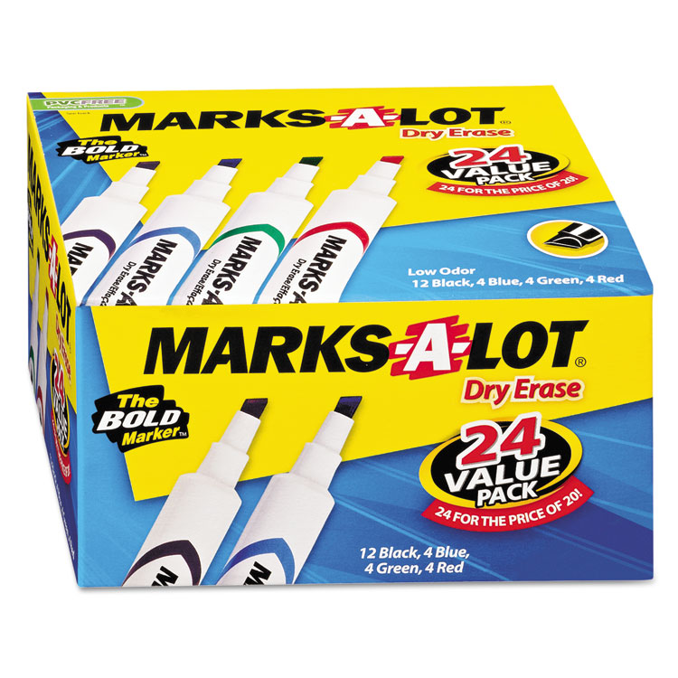 Picture of Desk Style Dry Erase Marker, Chisel Tip, Assorted, 24/Pack