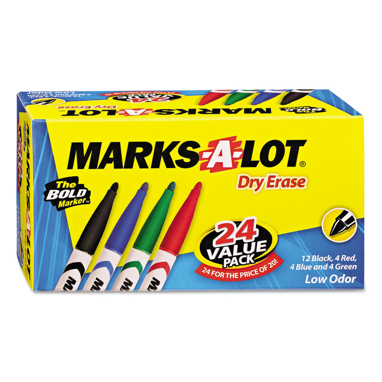 Picture of Pen Style Dry Erase Markers, Bullet Tip, Assorted, 24/Set