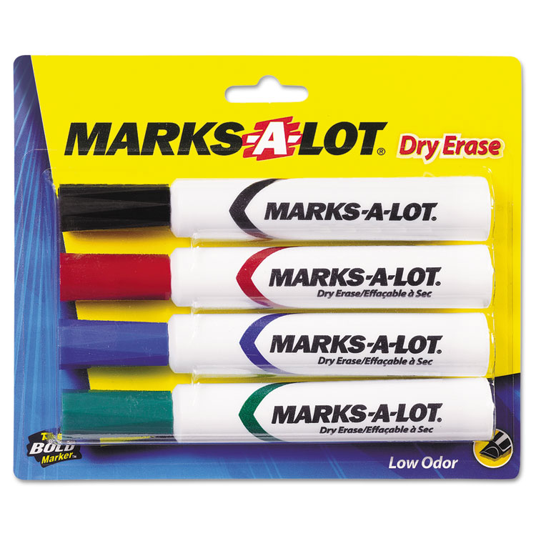 Picture of Desk Style Dry Erase Marker, Chisel Tip, Assorted, 4/Set