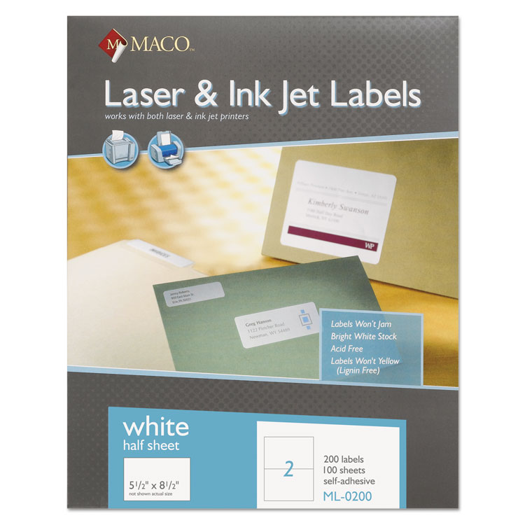 Picture of White Laser/Inkjet Internet Shipping Labels, 5 1/2 x 8 1/2, 200/Box