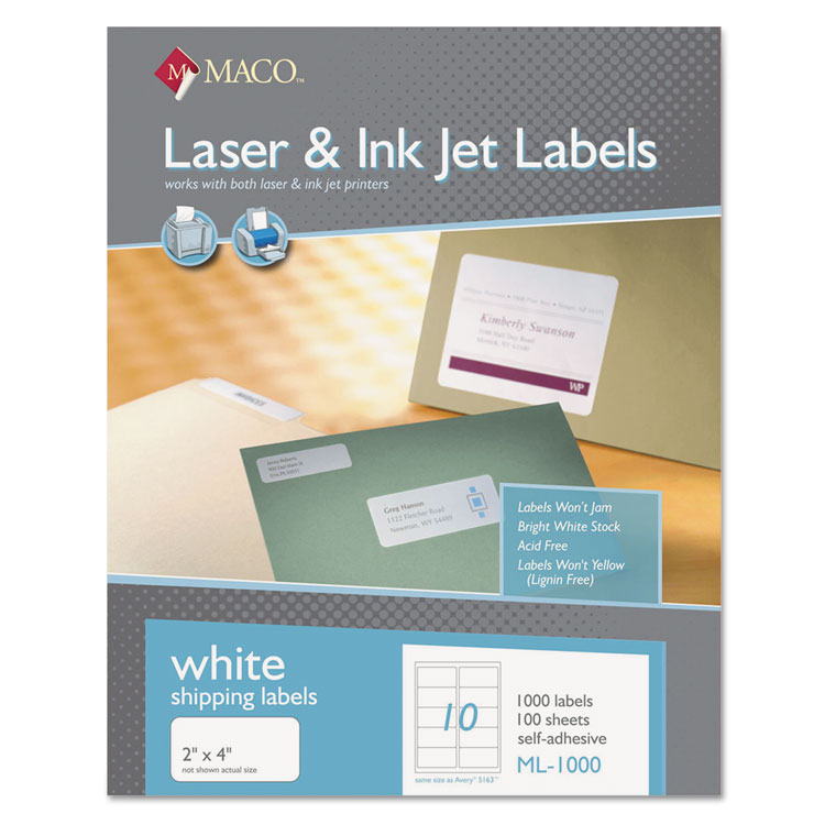 Picture of White Laser/Inkjet Shipping & Address Labels, 2 x 4, 1000/Box