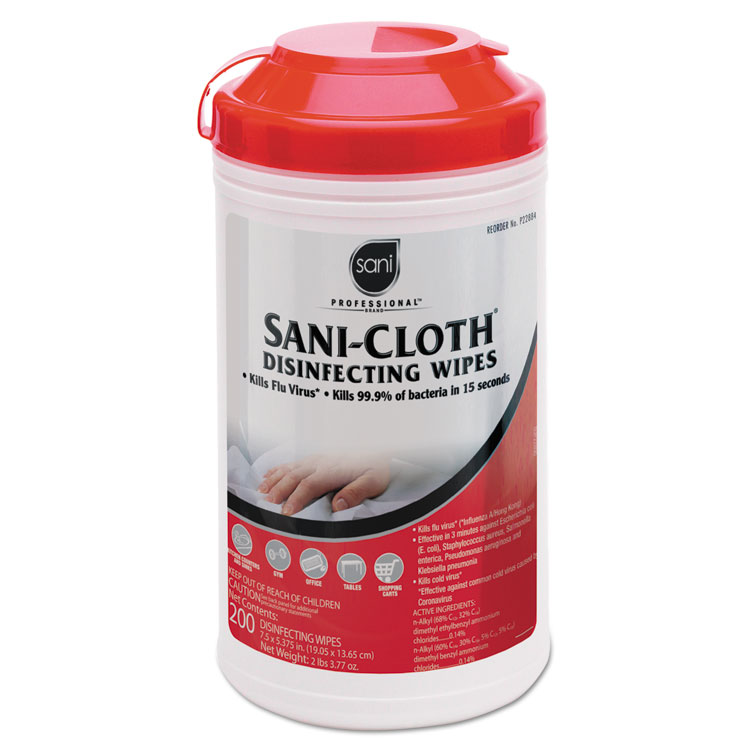 Picture of Sani-Cloth Disinfecting Surface Wipes, 7 1/2 x 5 3/8, 200/Canister, 6/Carton