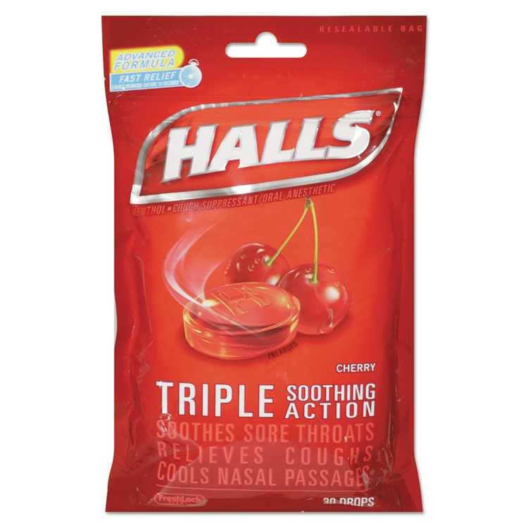Picture of Triple Action Cough Drops, Cherry, 30/Bag
