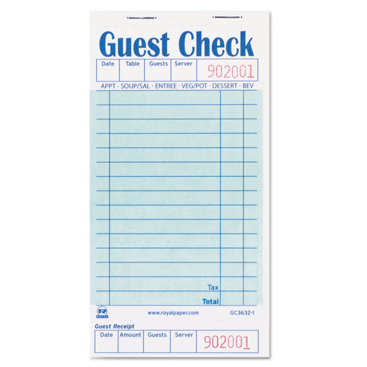 Picture of Guest Check Book, 3 1/2 X 6 7/10, 50/book, 50 Books/carton