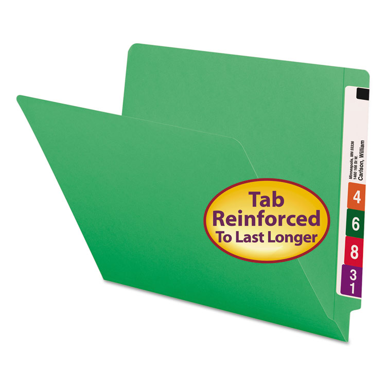Picture of Colored File Folders, Straight Cut, Reinforced End Tab, Letter, Green, 100/Box