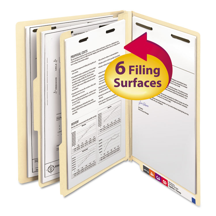 Picture of Manila End Tab Classification Folders, Letter, Six-Section, 10/Box
