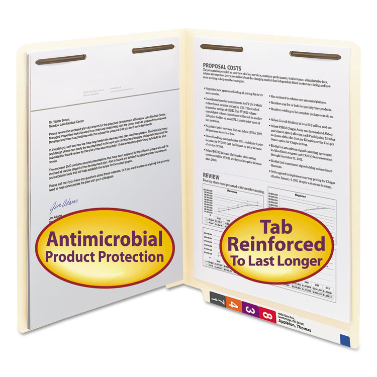 Picture of Antimicrobial Two-Fastener End Tab Folder, Letter, 11 Point Manila, 50/Box