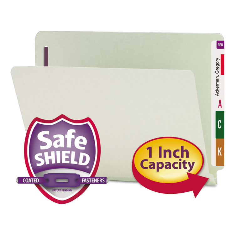 Picture of One Inch Expansion Folder, Two Fasteners, End Tab, Letter, Gray Green, 25/Box