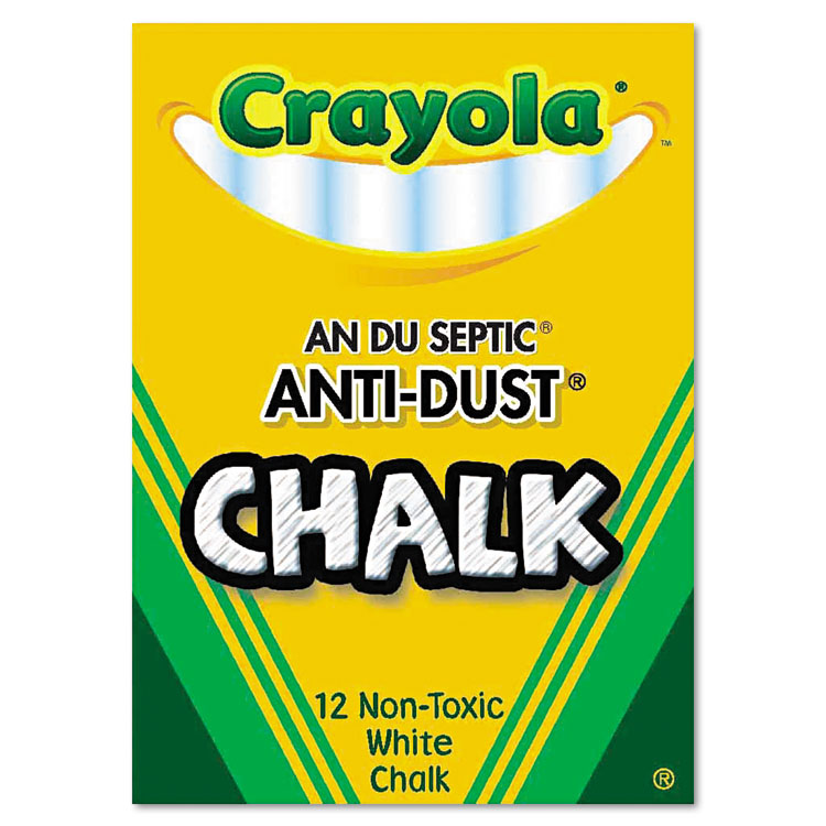 Nontoxic Anti-Dust Chalk, White, 12 Sticks/Box
