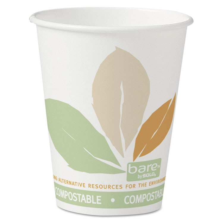 Picture of Bare By Solo Eco-Forward Pla Paper Hot Cups, 8 Oz, Leaf Design,50/bag,20 Bags/ct