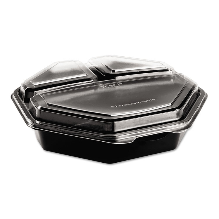 OctaView CF Container, 3-C, Black/Clear, 36oz, 9.57w x 9.18d x 2.36h, 100/Carton