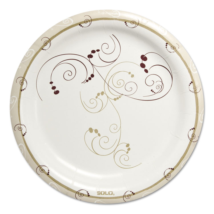 Picture of Symphony Heavyweight Paper Dinnerware, 9", Round, White/beige/red,125/pk, 4pk/ct