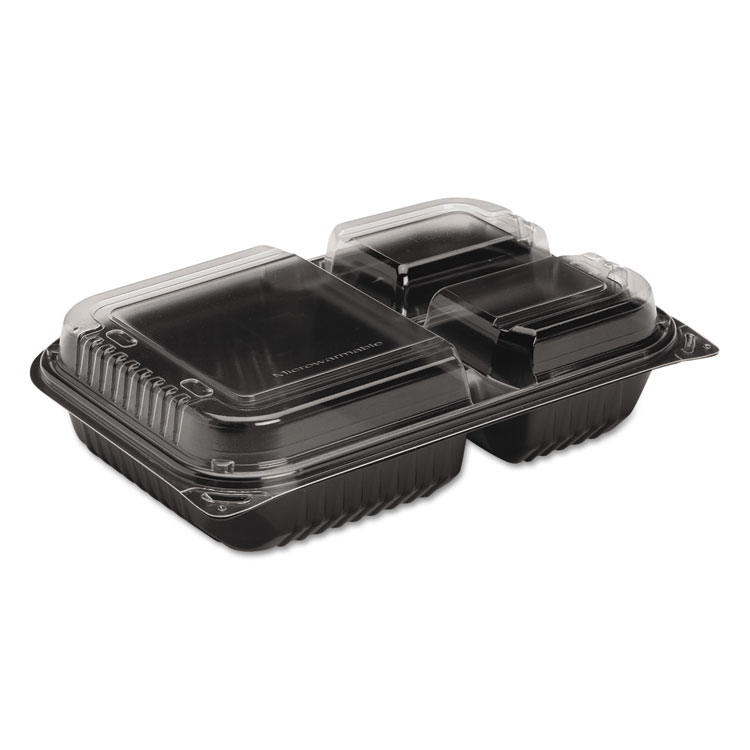 Picture of Dinner Box, 3-Comp, Black/Clear, 32oz, 11 1/2w x 8.05d x 2.95h, 100/Carton