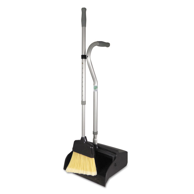Picture of Telescopic Ergo Dust Pan with Broom, 12" Wide, 45" High, Metal, Black/Silver