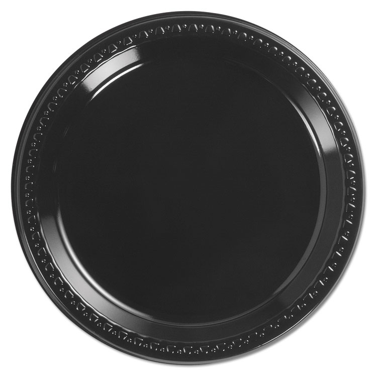 Picture of Heavyweight Plastic Plates, 9" Diamter, Black, 125/pack, 4 Packs/ct