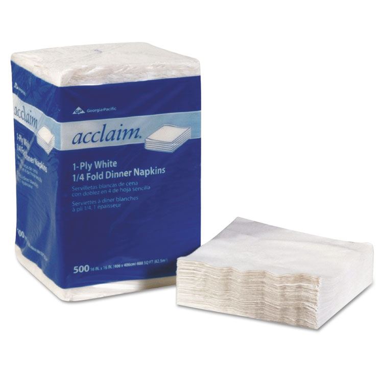 Picture of Acclaim 1/4 Fold Paper Dinner Napkins, White, 1-Ply, 16"x16", 500/pk, 8 Pk/ct
