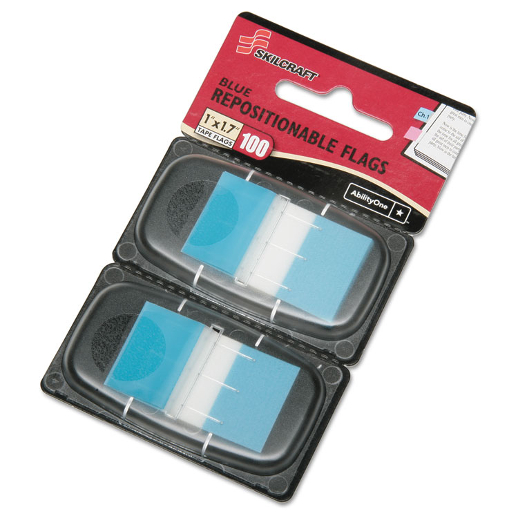 7510016211307, SKILCRAFT Page Flags, 1 x 1.75, Bright Blue, 50 Flags/Dispenser, 2 Dispensers/Pack