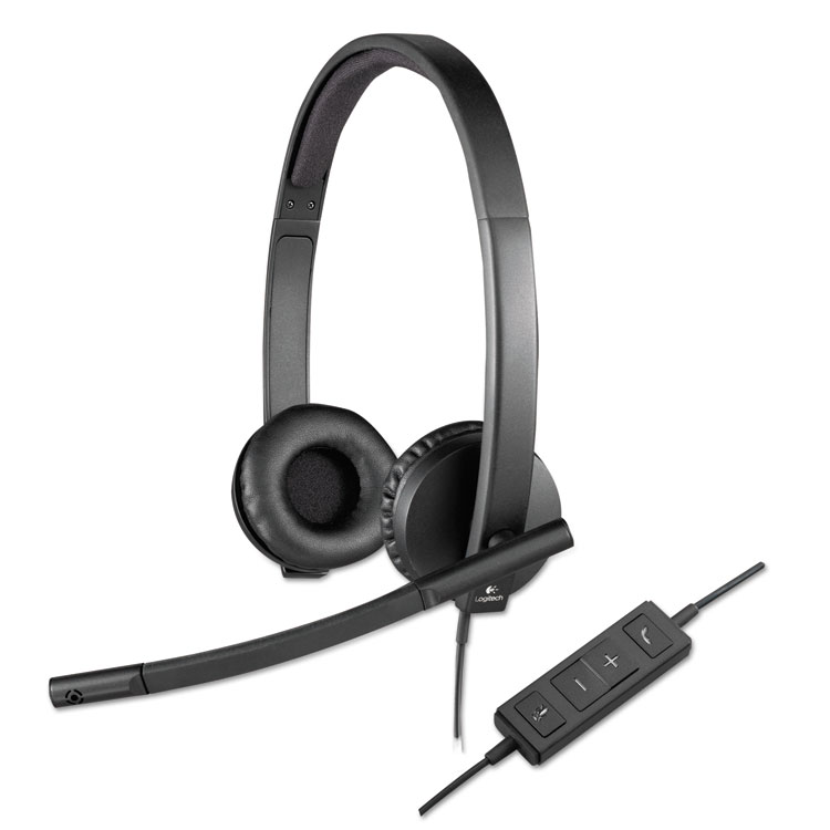 Picture of USB H570e Over-the-Head Wired Headset, Binaural, Black