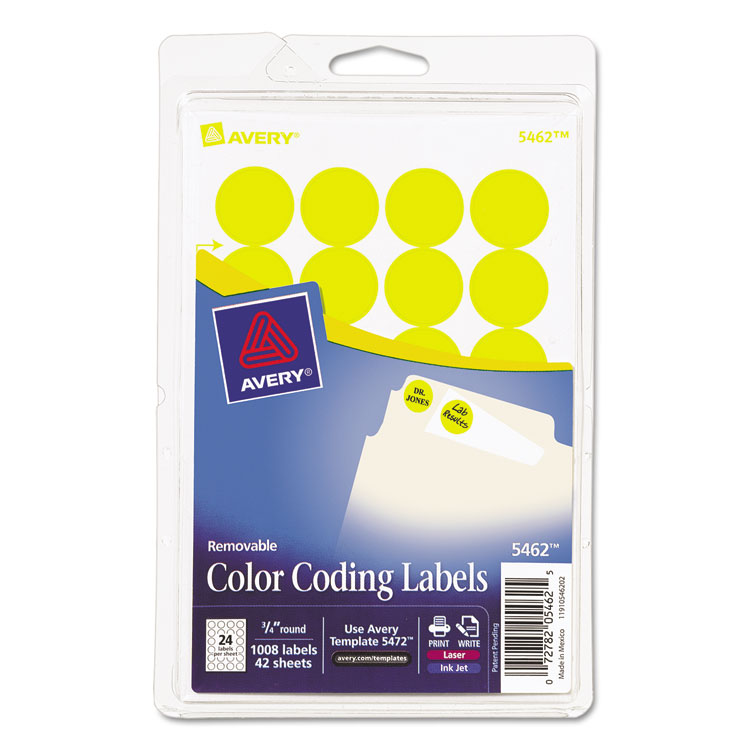 Picture of Printable Removable Color-Coding Labels, 3/4" dia, Yellow, 1008/Pack