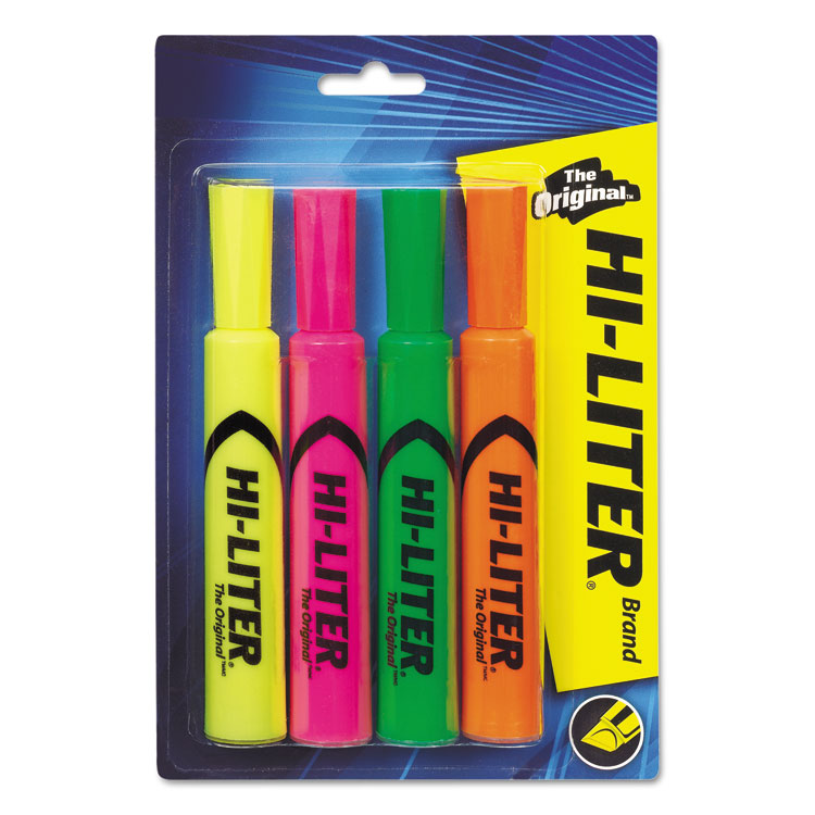 Picture of Desk Style Highlighter, Chisel Tip, Assorted Colors, 4/Set